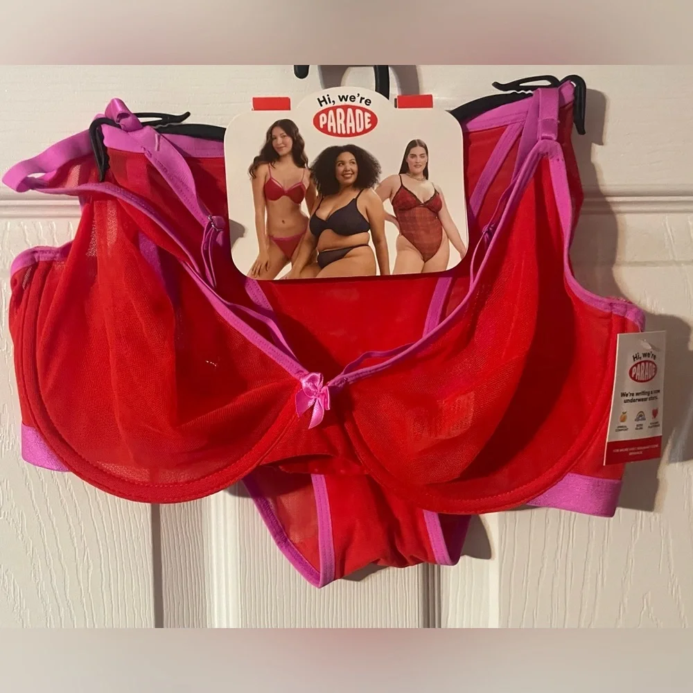 Parade Red Pink Mesh Underwire Bra & Panty Set NWT Size S+ PR132W - Picture 3 of 8